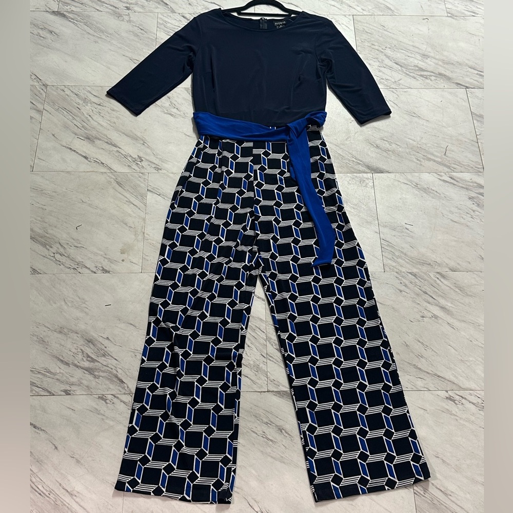 Enfocus Studio Navy and Blue Patterned Jumpsuit